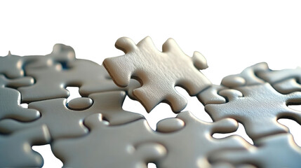 A missing piece from a white jigsaw puzzle illustrates a business solution concept.