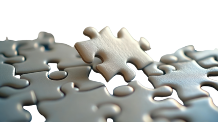 A missing piece from a white jigsaw puzzle illustrates a business solution concept.