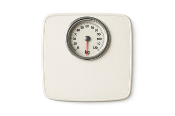 White weighing scale on transparent background showing zero kilograms