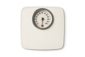 White weighing scale on transparent background showing zero kilograms