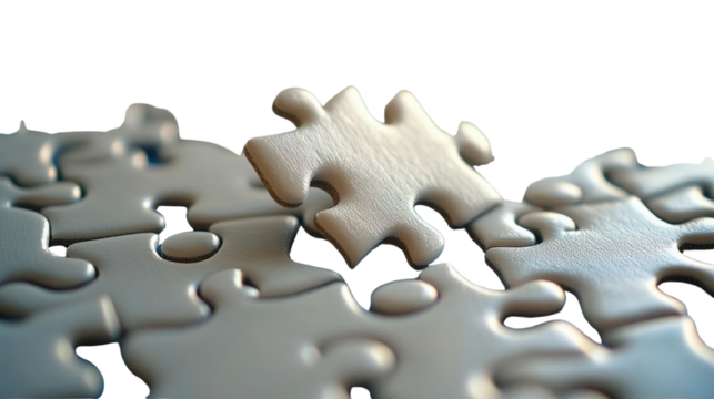A missing piece from a white jigsaw puzzle illustrates a business solution concept.