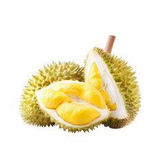 Fototapeta premium Durian halves, vibrant yellow flesh