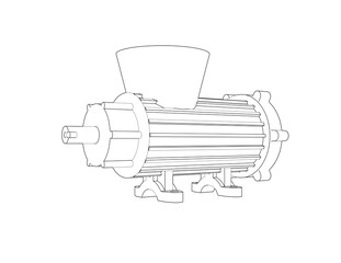 Meat Grinder Machine Wireframe Blueprint: Industrial Food Mincer and Sausage Maker Technical Drawing, Simple Line Art Outline Illustration for Kitchen Appliance and Commercial Use Schematic Diagram
