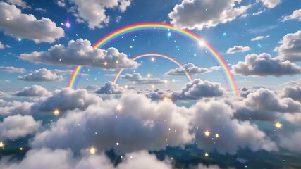 Fluffy rainbow clouds and stars - Powered by Adobe