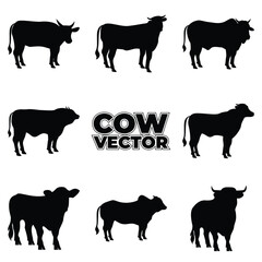 a set of black and white cow vectors