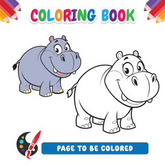 Coloring book for kids, hippo vector