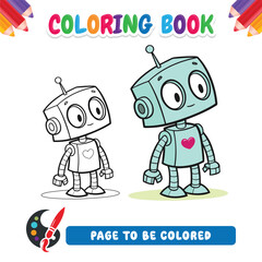 Coloring book for kids, robot vector