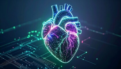 3D heart model, digital, glowing