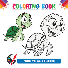 Coloring book for kids, turtle vector
