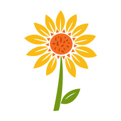 Bright sunflower illustration with vibrant yellow petals and green stem  