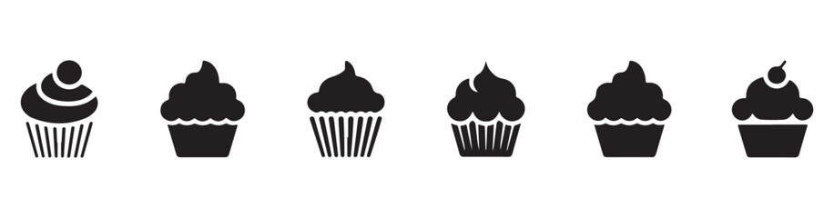 vector illustration of a black silhouette of a cupcake icon. vector illustration EPS 10.