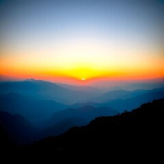 Fototapeta premium Sunrise over a mountain range, vibrant colors, serene landscape.
