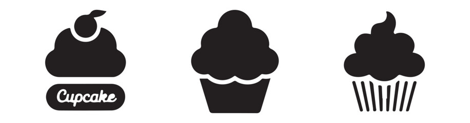 vector illustration of a black silhouette of a cupcake icon. vector illustration EPS 10.