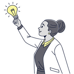 Woman holding a lit light bulb symbolizing a bright idea or innovation