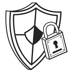 Black and white shield and padlock icon representing security and protection