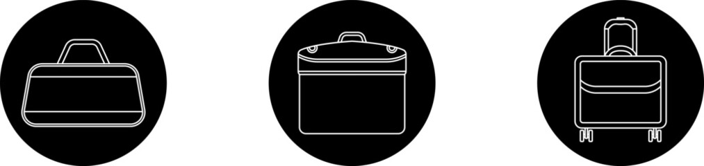 Suitcase vector icons set. Suitcases, bags, purses, cases, briefcases, hand luggage, wallets icon design collection. Modern simple isolated line illustration for web site designs or mobile apps.