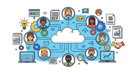 Cloud computing collaboration network team business technology solutions and communication strategy