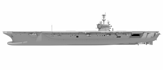 Aircraft Carrier Military Vessel in Clay Style Render on White Background 3D Rendering