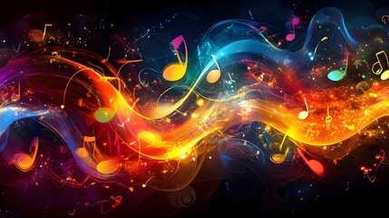 Vibrant Abstract Music Notes and Colorful Splashing Waves