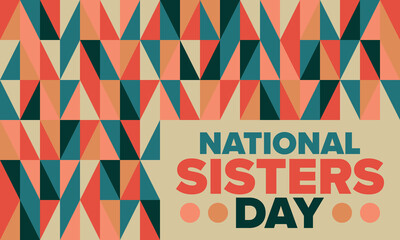 Obraz premium National Sisters Day in United States. Happy family holiday, celebrated annual in August. Happy sisters, woman festival. Girl concept. Poster, greeting card, banner and background. Vector illustration