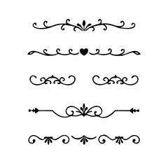 Hand drawn calligraphic dividers. Swirl victorian borders. Vector isolated royal decor separators. Classic wedding invitation calligraphic lines.
