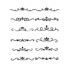 Fototapeta premium Hand drawn calligraphic dividers. Swirl victorian borders. Vector isolated royal decor separators. Classic wedding invitation calligraphic lines. 