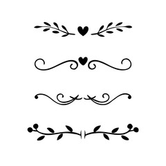 Hand drawn calligraphic dividers. Swirl victorian borders. Vector isolated royal decor separators. Classic wedding invitation calligraphic lines.
