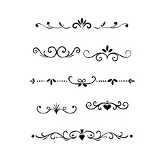 Hand drawn calligraphic dividers. Swirl victorian borders. Vector isolated royal decor separators. Classic wedding invitation calligraphic lines.
