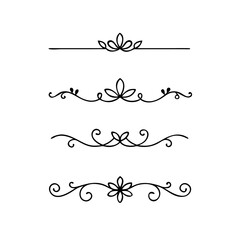 Hand drawn calligraphic dividers. Swirl victorian borders. Vector isolated royal decor separators. Classic wedding invitation calligraphic lines.
