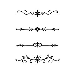 Obraz premium Hand drawn calligraphic dividers. Swirl victorian borders. Vector isolated royal decor separators. Classic wedding invitation calligraphic lines. 