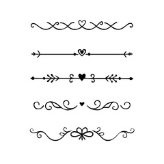 Fototapeta premium Hand drawn calligraphic dividers. Swirl victorian borders. Vector isolated royal decor separators. Classic wedding invitation calligraphic lines. 