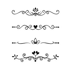 Hand drawn calligraphic dividers. Swirl victorian borders. Vector isolated royal decor separators. Classic wedding invitation calligraphic lines.
