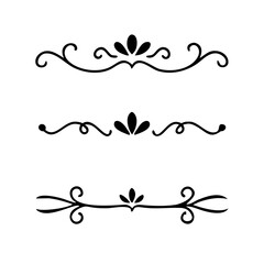 Hand drawn calligraphic dividers. Swirl victorian borders. Vector isolated royal decor separators. Classic wedding invitation calligraphic lines.
