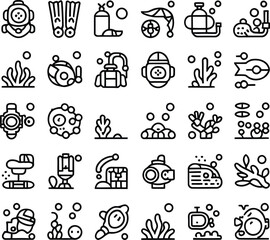 Dive into adventure with this stunning scuba diving icon set, perfect for underwater exploration visuals