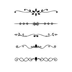 Hand drawn calligraphic dividers. Swirl victorian borders. Vector isolated royal decor separators. Classic wedding invitation calligraphic lines.
