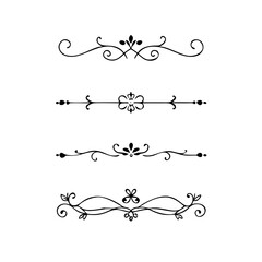 Hand drawn calligraphic dividers. Swirl victorian borders. Vector isolated royal decor separators. Classic wedding invitation calligraphic lines.
