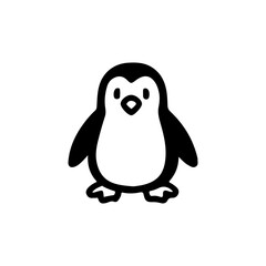 Obraz premium Cute cartoon penguin vector illustration. Simple black and white animal character in minimal style, perfect for kids design, winter themes, stickers, icons, and holiday decor.