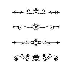 Hand drawn calligraphic dividers. Swirl victorian borders. Vector isolated royal decor separators. Classic wedding invitation calligraphic lines.
