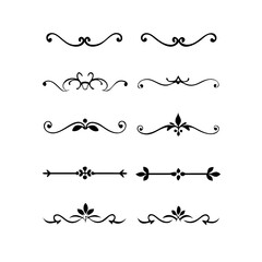 Hand drawn calligraphic dividers. Swirl victorian borders. Vector isolated royal decor separators. Classic wedding invitation calligraphic lines.
