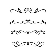 Hand drawn calligraphic dividers. Swirl victorian borders. Vector isolated royal decor separators. Classic wedding invitation calligraphic lines.
