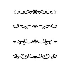 Obraz premium Hand drawn calligraphic dividers. Swirl victorian borders. Vector isolated royal decor separators. Classic wedding invitation calligraphic lines. 