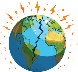 Naklejka premium A vibrant 3D globe illustration depicts continents like Europe and Asia, with a rainbow arcing over the ocean, symbolizing a global business concept
