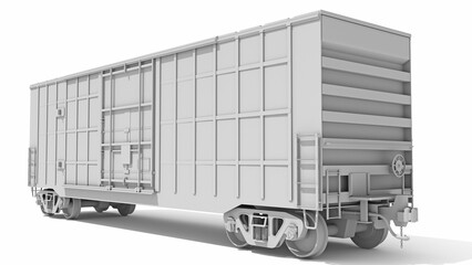 Railroad Box Car in Clay Style Render on White Background 3D Rendering