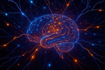 Naklejka premium AI consciousness visualization with neural pathways forming luminous geometric patterns