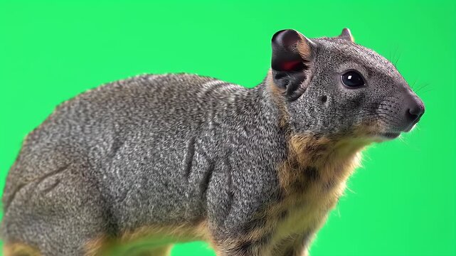 Profile of a Curious Agouti Rodent Isolated on a Vibrant Green Screen Background, Perfect for Digital Design and Wildlife Concepts