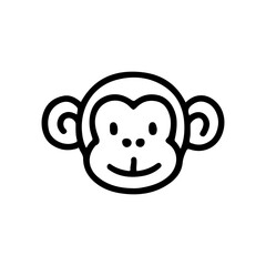 Cute cartoon monkey face vector illustration in simple black and white style. Ideal for kids designs, zoo themes, nursery prints, icons, and educational materials.