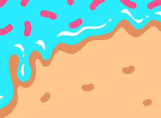 Vector illustration of dripping blue cream on the cake with pink sprinkles topping, cake background, flat background design, food design