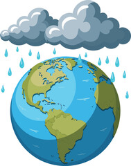 Naklejka premium A vibrant vector illustration of the globe showing continents of Europe, Asia, and America with clouds, a blue ocean, and green continents