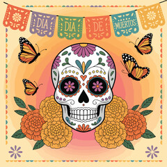 Flat Dia de Muertos vector illustration
