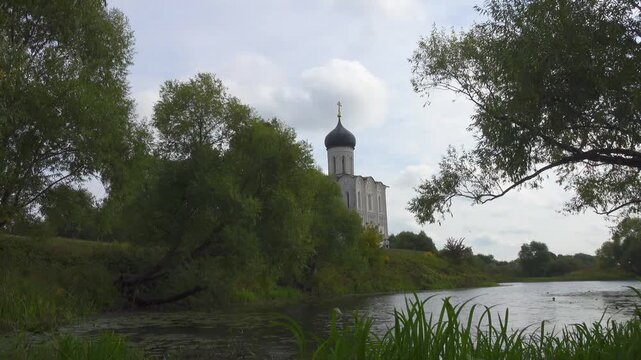Church of the Intercession on the Nerl, Vladimir region, Bogolyubovo, Church of the Intercession on the Nerl. High quality 4k footage.
